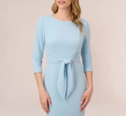 Adrianna Papell Knit Crepe Bow Sheath Dress With Three Quarter Sleeves In Blue Mist -Allure Attire AP1D103175 AB484 Regular Detail