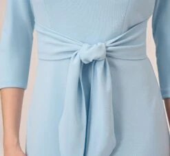 Adrianna Papell Knit Crepe Bow Sheath Dress With Three Quarter Sleeves In Blue Mist -Allure Attire AP1D103175 AB484 Regular Lifestyle