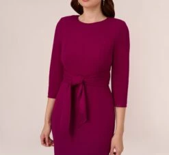 Adrianna Papell Knit Crepe Bow Sheath Dress With Three Quarter Sleeves In Wildberry -Allure Attire AP1D103175 AJ651 Regular Detail