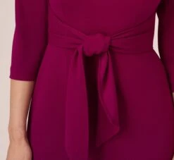 Adrianna Papell Knit Crepe Bow Sheath Dress With Three Quarter Sleeves In Wildberry -Allure Attire AP1D103175 AJ651 Regular Lifestyle
