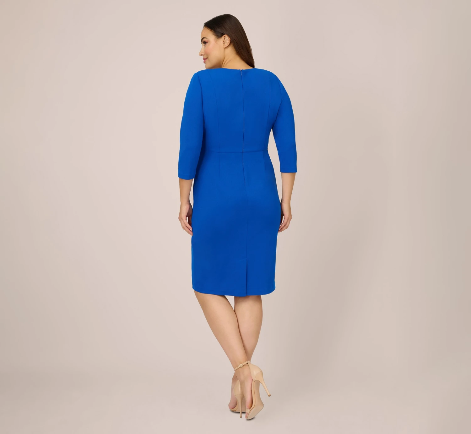 Adrianna Papell Plus Size Knit Crepe Bow Sheath Dress With Three Quarter Sleeves In Violet Cobalt 2 Adrianna Papell Plus Size Knit Crepe Bow Sheath Dress With Three Quarter Sleeves In Violet Cobalt - Image 2