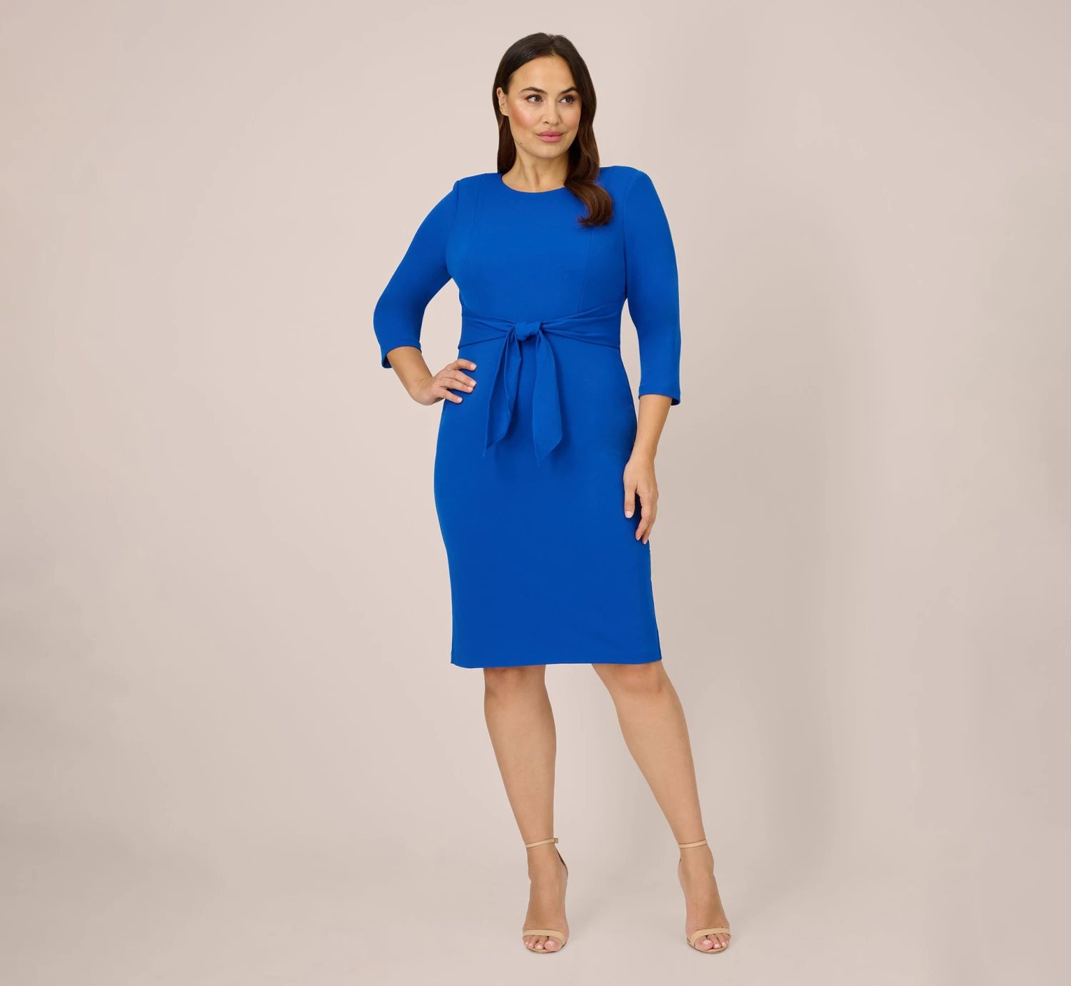 Adrianna Papell Plus Size Knit Crepe Bow Sheath Dress With Three Quarter Sleeves In Violet Cobalt 3 Adrianna Papell Plus Size Knit Crepe Bow Sheath Dress With Three Quarter Sleeves In Violet Cobalt - Image 3