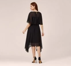 Adrianna Papell Chiffon Blouson Midi Dress With Flutter Sleeves In Black -Allure Attire AP1D103493 AA002 Regular Back