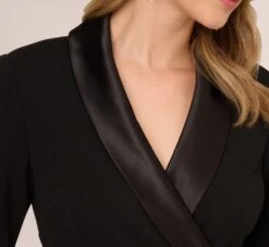 Adrianna Papell Long Sleeve Crepe Dress With Tuxedo Collar In Black -Allure Attire AP1D103561 AA002 Regular Detail