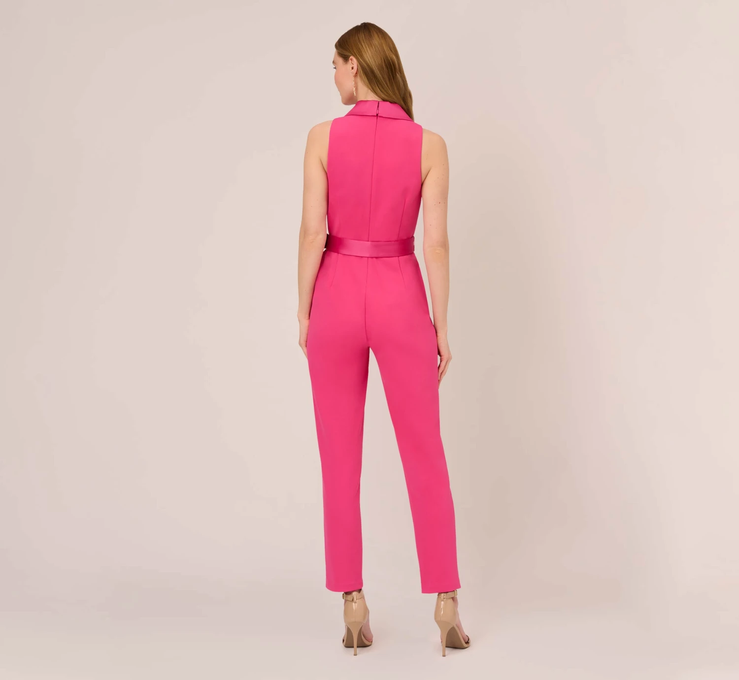 Adrianna Papell Sleeveless Crepe Jumpsuit With Tuxedo Collar In Cabaret Pink 4 Adrianna Papell Sleeveless Crepe Jumpsuit With Tuxedo Collar In Cabaret Pink - Image 4