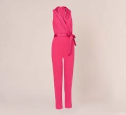 Adrianna Papell Sleeveless Crepe Jumpsuit With Tuxedo Collar In Cabaret Pink 13 Adrianna Papell Sleeveless Crepe Jumpsuit With Tuxedo Collar In Cabaret Pink -Allure Attire AP1D103562 AN672 Regular Flat