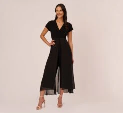 Adrianna Papell Cropped Jumpsuit With Pintuck Bodice In Black