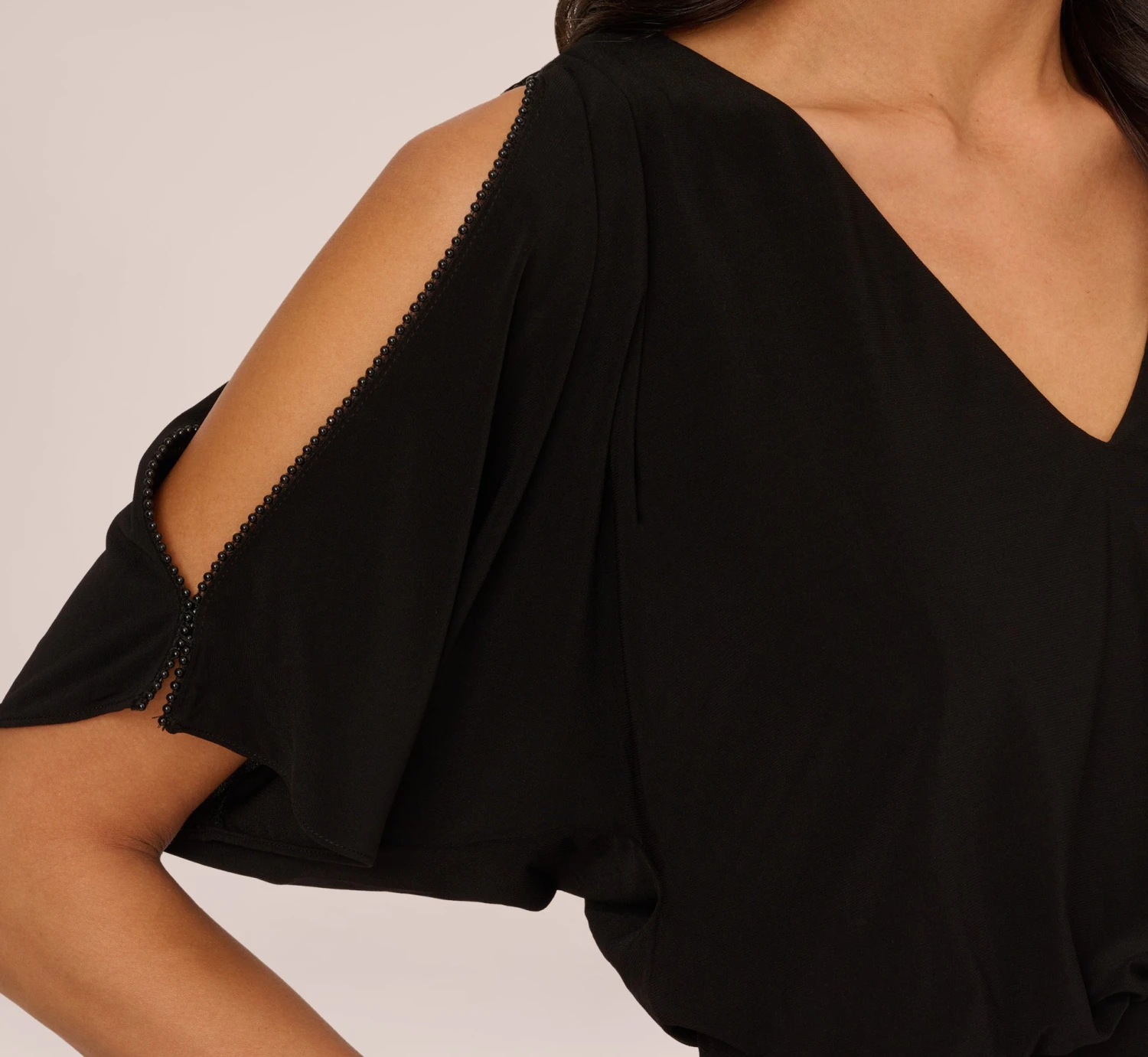 Adrianna Papell Blouson Pintucked Dress With Cold Shoulder Sleeves In Black 5 Adrianna Papell Blouson Pintucked Dress With Cold Shoulder Sleeves In Black - Image 5