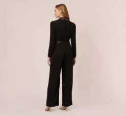 Adrianna Papell Knit Crepe Tuxedo Jumpsuit In Black -Allure Attire AP1D104225 AA002 Regular Back