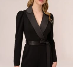 Adrianna Papell Knit Crepe Tuxedo Jumpsuit In Black -Allure Attire AP1D104225 AA002 Regular Detail