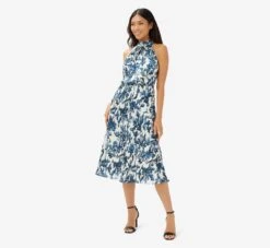 Adrianna Papell Printed Bias Halter Dress In Blue Multi -Allure Attire AP1D104269 AA461 Regular Side
