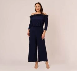 Adrianna Papell Plus Size Signature Blouson Jumpsuit In Navy