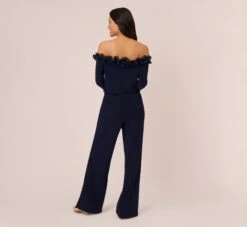 Adrianna Papell Signature Blouson Jumpsuit In Navy -Allure Attire AP1D104323 AA412 Regular Back