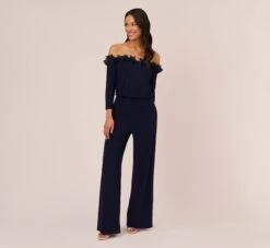 Adrianna Papell Signature Blouson Jumpsuit In Navy