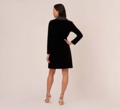 Adrianna Papell Long Sleeve Velvet Tuxedo Dress In Black -Allure Attire AP1D104349 AA002 Regular Back