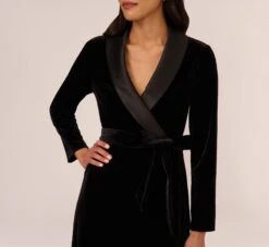 Adrianna Papell Long Sleeve Velvet Tuxedo Dress In Black -Allure Attire AP1D104349 AA002 Regular Detail