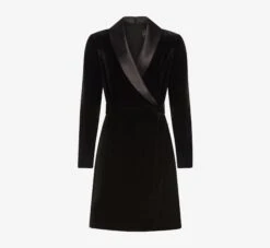 Adrianna Papell Long Sleeve Velvet Tuxedo Dress In Black -Allure Attire AP1D104349 AA002 Regular Flat