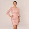 Adrianna Papell Bell Sleeve Rose Embroidered Sheath Dress In Dusty Rose