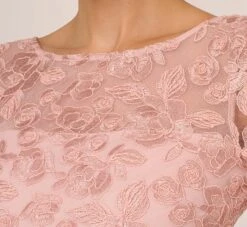 Adrianna Papell Bell Sleeve Rose Embroidered Sheath Dress In Dusty Rose -Allure Attire AP1D104437 AA543 Regular Lifestyle