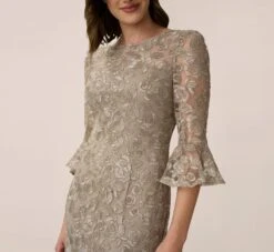 Adrianna Papell Bell Sleeve Rose Embroidered Sheath Dress In Marble -Allure Attire AP1D104437 AE064 Regular Detail 51e09e13 f260 43d4 8db4 2bd08a2bf756