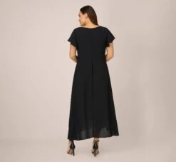 Adrianna Papell Plus Size Crepe Cropped Jumpsuit With Gauze Overlay In Black Ivory -Allure Attire AP1D104439 AA019 Plus Back