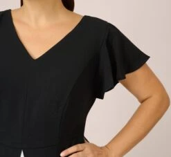 Adrianna Papell Plus Size Crepe Cropped Jumpsuit With Gauze Overlay In Black Ivory -Allure Attire AP1D104439 AA019 Plus Detail