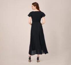 Adrianna Papell Crepe Cropped Jumpsuit With Gauze Overlay In Black Ivory -Allure Attire AP1D104439 AA019 Regular Back