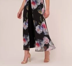 Adrianna Papell Plus Size Floral Printed Jumpsuit In Black Multi -Allure Attire AP1D104440 AA963 Plus Lifestyle
