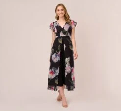 Adrianna Papell Floral Printed Jumpsuit In Black Multi