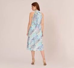 Adrianna Papell Floral Mock Neck Midi Dress In Light Blue Multi -Allure Attire AP1D104505 AB481 Regular Back