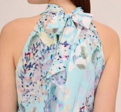 Adrianna Papell Floral Mock Neck Midi Dress In Light Blue Multi -Allure Attire AP1D104505 AB481 Regular Lifestyle