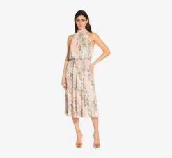 Adrianna Papell Floral Mock Neck Midi Dress In Blush Multi -Allure Attire AP1D104505 AM970 Regular Alternate