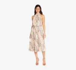 Adrianna Papell Floral Mock Neck Midi Dress In Blush Multi -Allure Attire AP1D104505 AM970 Regular Side