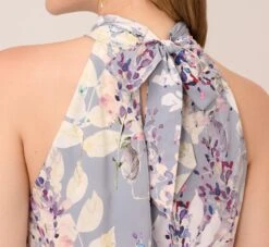 Adrianna Papell Floral Mock Neck Midi Dress In Dusty Blue Multi -Allure Attire AP1D104505 CJ980 Regular Lifestyle