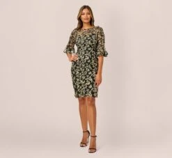 Adrianna Papell Metallic Embroidered Sheath Dress In Black Gold -Allure Attire AP1D104511 AA967 Regular Side