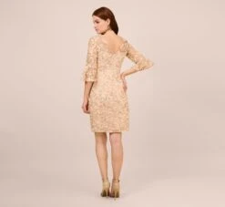 Adrianna Papell Metallic Embroidered Sheath Dress In Blush 10 Adrianna Papell Metallic Embroidered Sheath Dress In Blush -Allure Attire AP1D104511 AD684 Regular Back