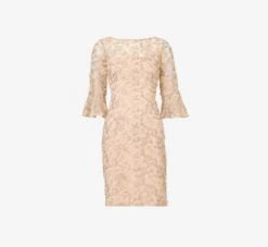 Adrianna Papell Metallic Embroidered Sheath Dress In Blush 13 Adrianna Papell Metallic Embroidered Sheath Dress In Blush -Allure Attire AP1D104511 AD684 Regular Flat