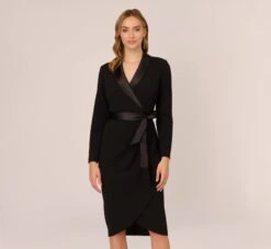 Adrianna Papell Knit Crepe Tuxedo Sheath Dress In Black