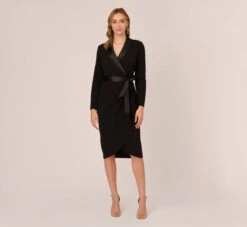 Adrianna Papell Knit Crepe Tuxedo Sheath Dress In Black -Allure Attire AP1D104560 AA002 Regular Front