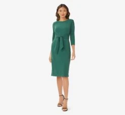 Adrianna Papell Metallic Knit Dress In Hunter -Allure Attire AP1D104562 AE303 Regular Side