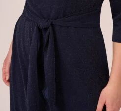 Adrianna Papell Plus Size Metallic Knit Dress In Light Navy 9 Adrianna Papell Plus Size Metallic Knit Dress In Light Navy -Allure Attire AP1D104562 AT412 Plus Lifestyle