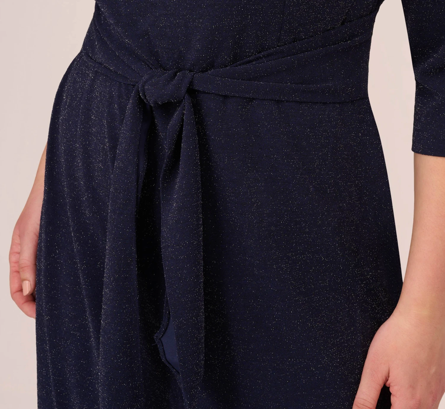 Adrianna Papell Plus Size Metallic Knit Dress In Light Navy 3 Adrianna Papell Plus Size Metallic Knit Dress In Light Navy - Image 3