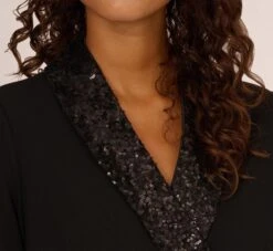 Adrianna Papell Sequin Collar Tuxedo Dress In Black -Allure Attire AP1D104563 AA002 Regular Lifestyle ddd4111a 32cb 403e 8187 0eeecc55b724