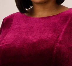 Adrianna Papell Plus Size Velvet Tie Front Midi Dress With Three Quarter Sleeves In Burgundy -Allure Attire AP1D104591 AC506 Plus Detail