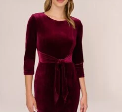 Adrianna Papell Velvet Tie Front Midi Dress With Three Quarter Sleeves In Burgundy -Allure Attire AP1D104591 AC506 Regular Detail 18c8b7ed ce6b 4bd8 8d2a 64298a9a4bfc