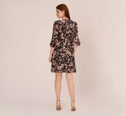 Adrianna Papell Floral-Print Fit-And-Flare Chiffon Short Dress In Black Multi -Allure Attire AP1D104622 AA963 Regular Back