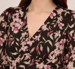 Adrianna Papell Floral-Print Fit-And-Flare Chiffon Short Dress In Black Multi -Allure Attire AP1D104622 AA963 Regular Detail