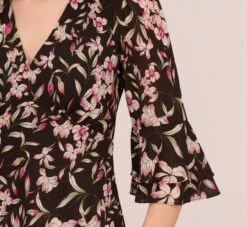 Adrianna Papell Floral-Print Fit-And-Flare Chiffon Short Dress In Black Multi -Allure Attire AP1D104622 AA963 Regular Lifestyle