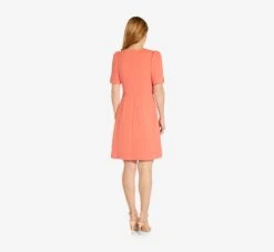 Adrianna Papell Crepe Tie-Front A-Line Short Wrap Dress In Peach Blossom -Allure Attire AP1D104632 AC956 Regular Back