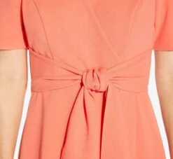 Adrianna Papell Crepe Tie-Front A-Line Short Wrap Dress In Peach Blossom -Allure Attire AP1D104632 AC956 Regular Detail